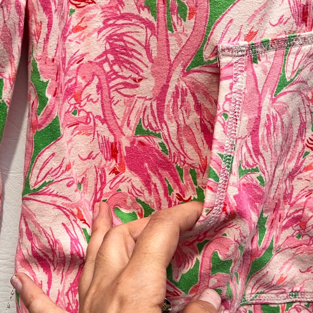 Lilly Pulitzer Pink Flamingo Floral Half-Zip Pullover Hoodie XS - Picture 6 of 11